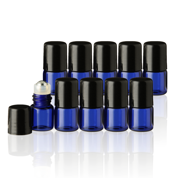 ロールオンボトル ［ブラウン・ブルー］【ブラックキャップ】（1ml、2ml）(1ml/ブルー【10本セット】)