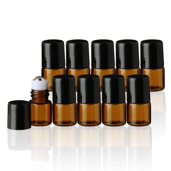 ロールオンボトル ［ブラウン・ブルー］【ブラックキャップ】（1ml、2ml）(1ml/ブラウン【10本セット】)