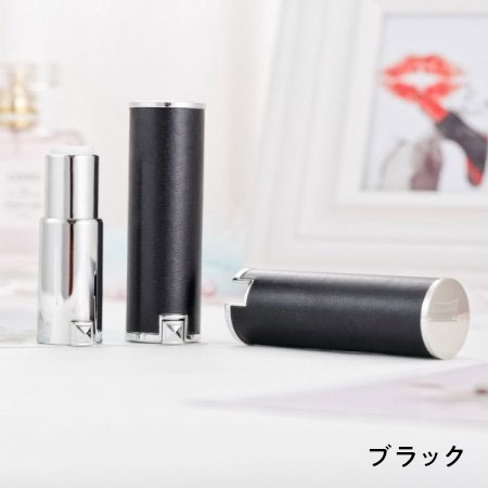 リップケース　ラウンドレザー(ブラック)