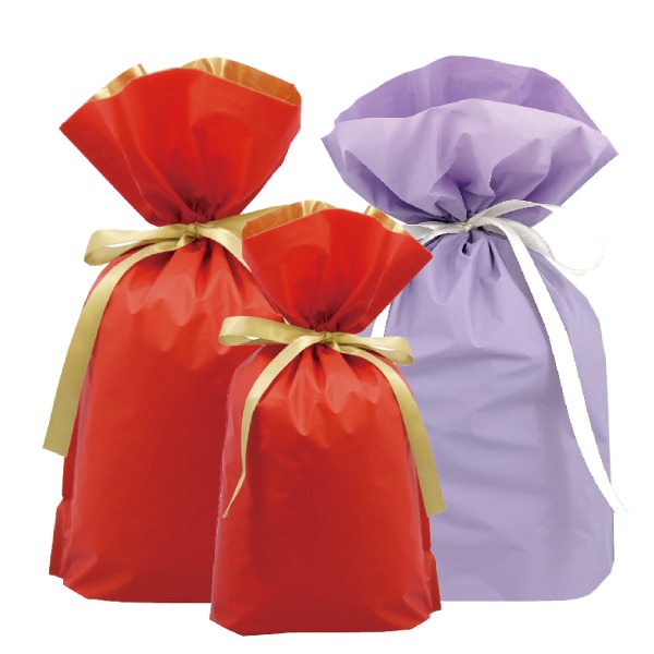 高品質 梨地リボン付きギフトバッグ 【巾着5枚セット】