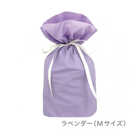 高品質 梨地リボン付きギフトバッグ 【巾着5枚セット】(［M］ラベンダー)