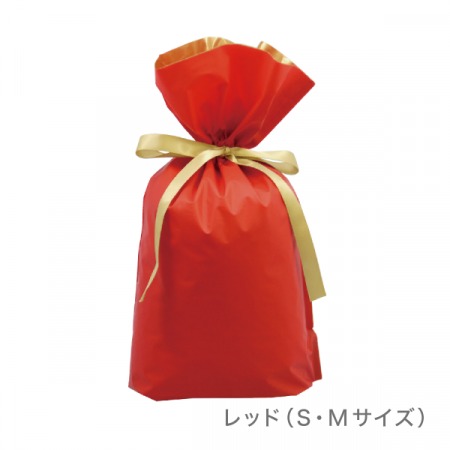 高品質 梨地リボン付きギフトバッグ 【巾着5枚セット】(［M］レッド)