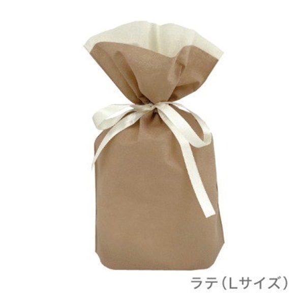 高品質 不織布リボン付きギフトバッグ 【巾着5枚セット】(［L］ラテ)