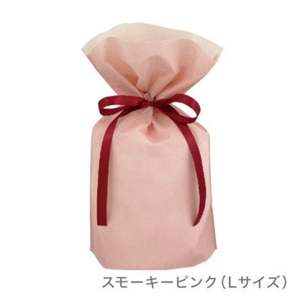 高品質 不織布リボン付きギフトバッグ 【巾着5枚セット】(［L］スモーキーピンク)
